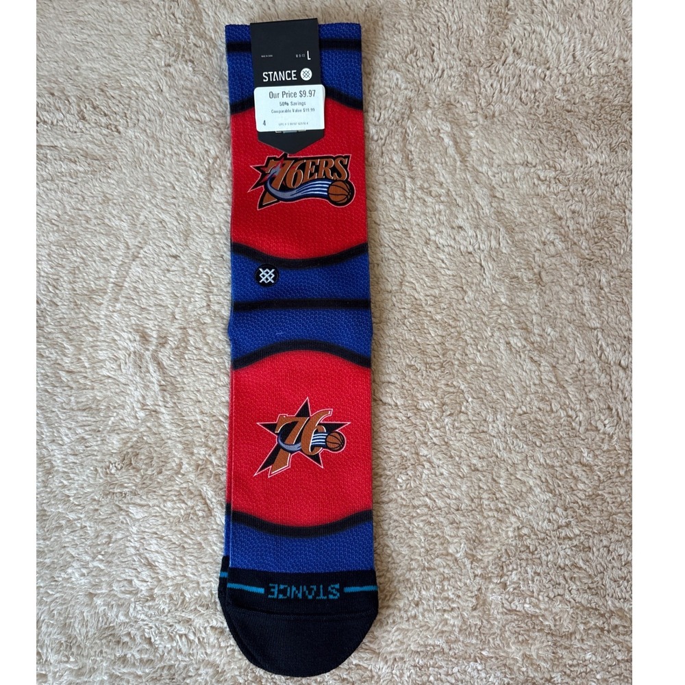 Stance Crew Socks Mens Red Blue Philadelphia 76ers NBA Basketball SIZE L NEW
